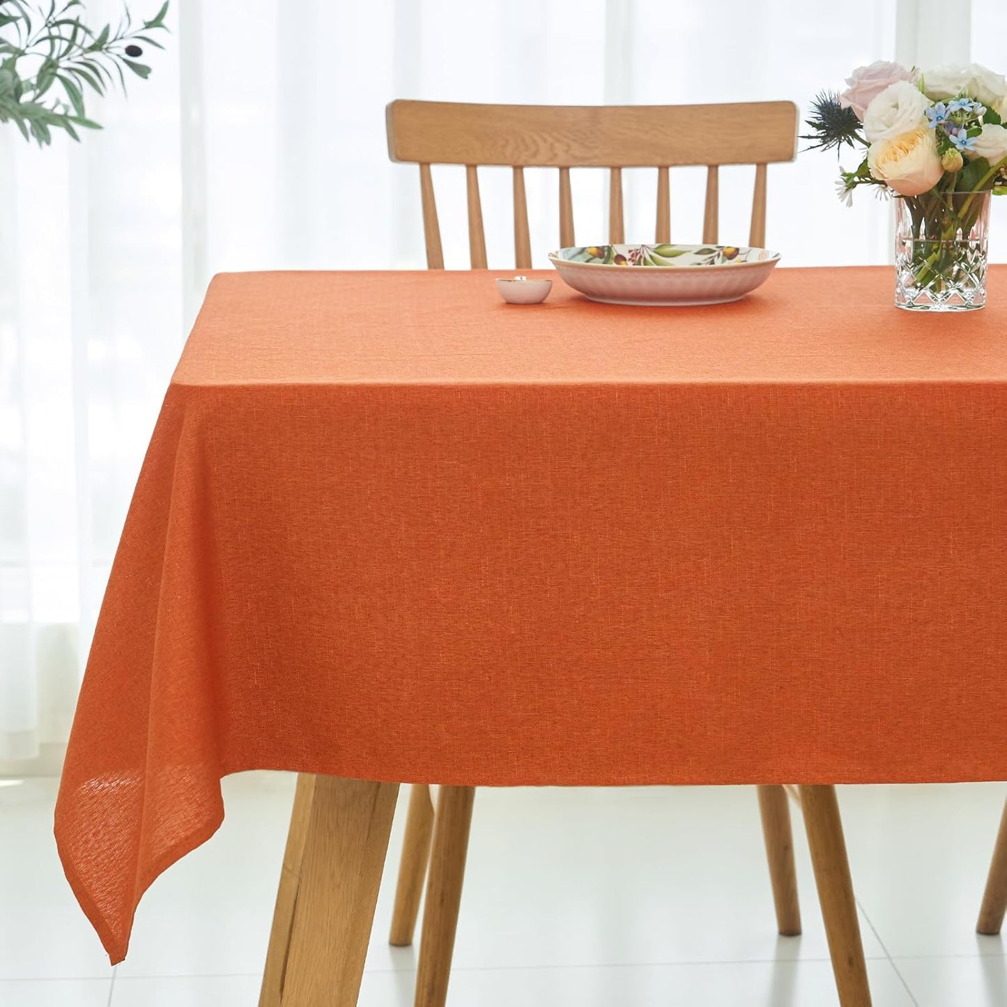 maxmill Rectangle Linen Textured Tablecloth Spillproof Wrinkle Resistant Fall Table Cloth, Kitchen Dining Room Thanksgiving Decoration, Fabric Table Cover Halloween Tablecloths, 52 x 70 Inch, Rust