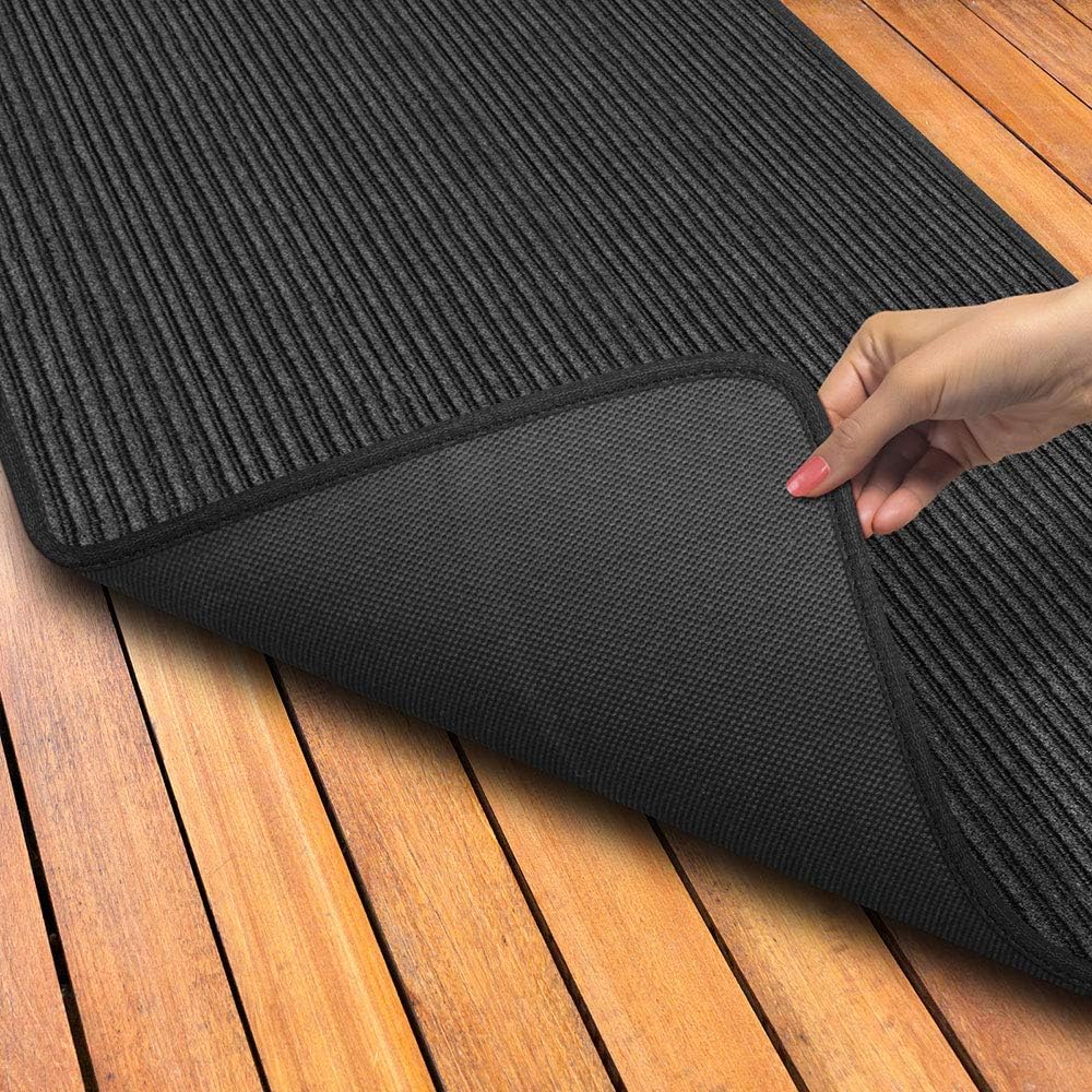 House, Home and More Indoor Outdoor Double-Ribbed Carpet Runner with Skid-Resistant Rubber Backing - Smokey Black - 4 Feet x 30 Feet