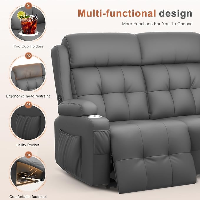 RV Loveseat Recliner Sofa, Massage Wall Hugger Recliners Couch - Image 7