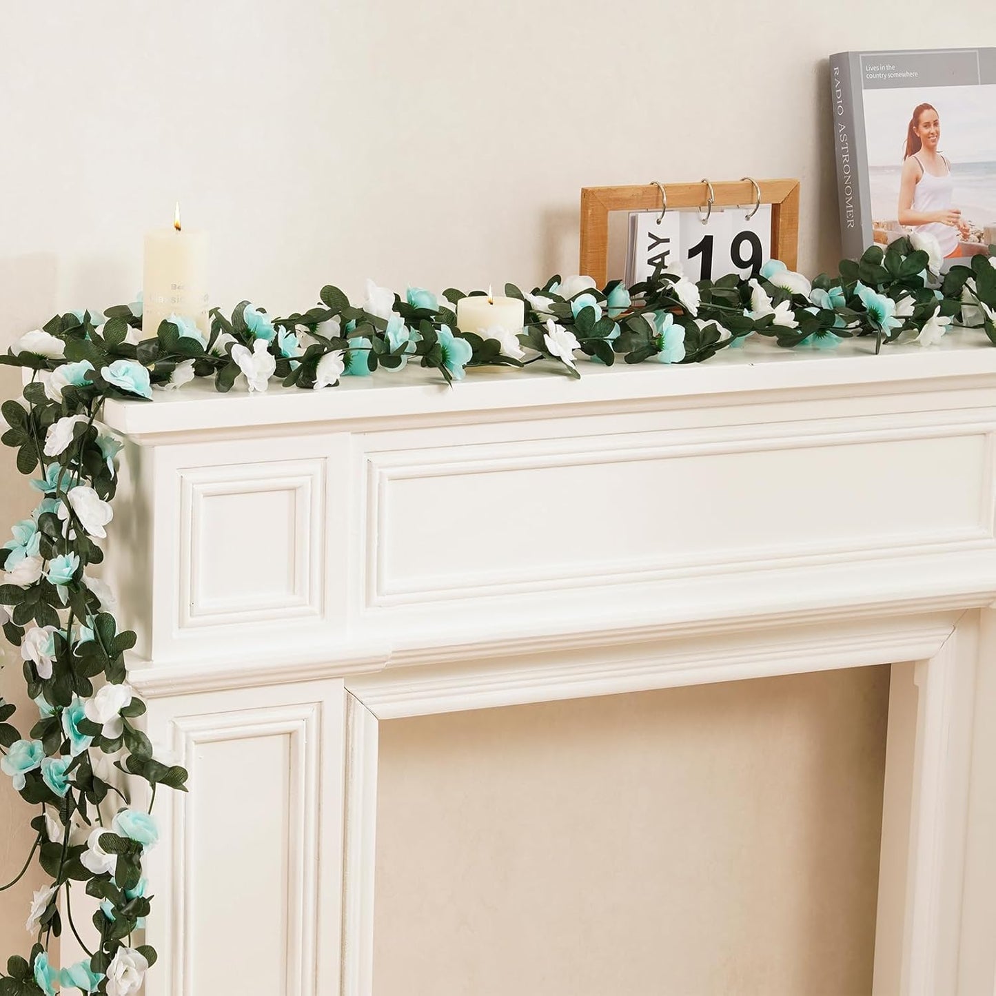 2 Pcs 16.5 Ft Flower Garland Rose Vines, Rose Garland for Decoration, Flower Vine for Bed Room Table Birthday Wedding Party Garden Wall Decor