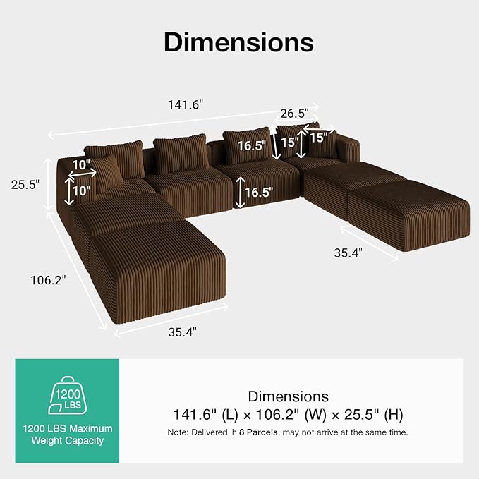 Novilla 141" Modular Sectional Sofa, Modern Cloud Sectional Couch - Image 2