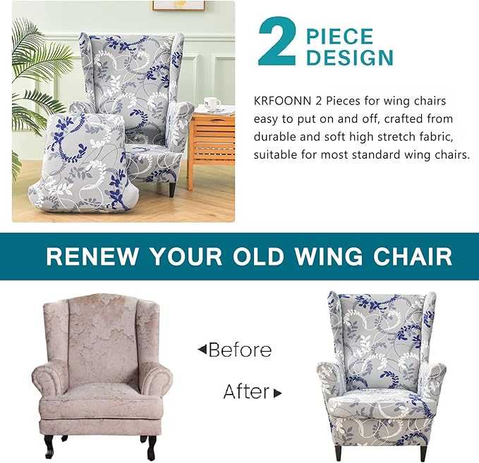 KRFOONN Wingback Chair Covers Slipcovers 2 Piece Stretch Wing Chair Covers - Image 4