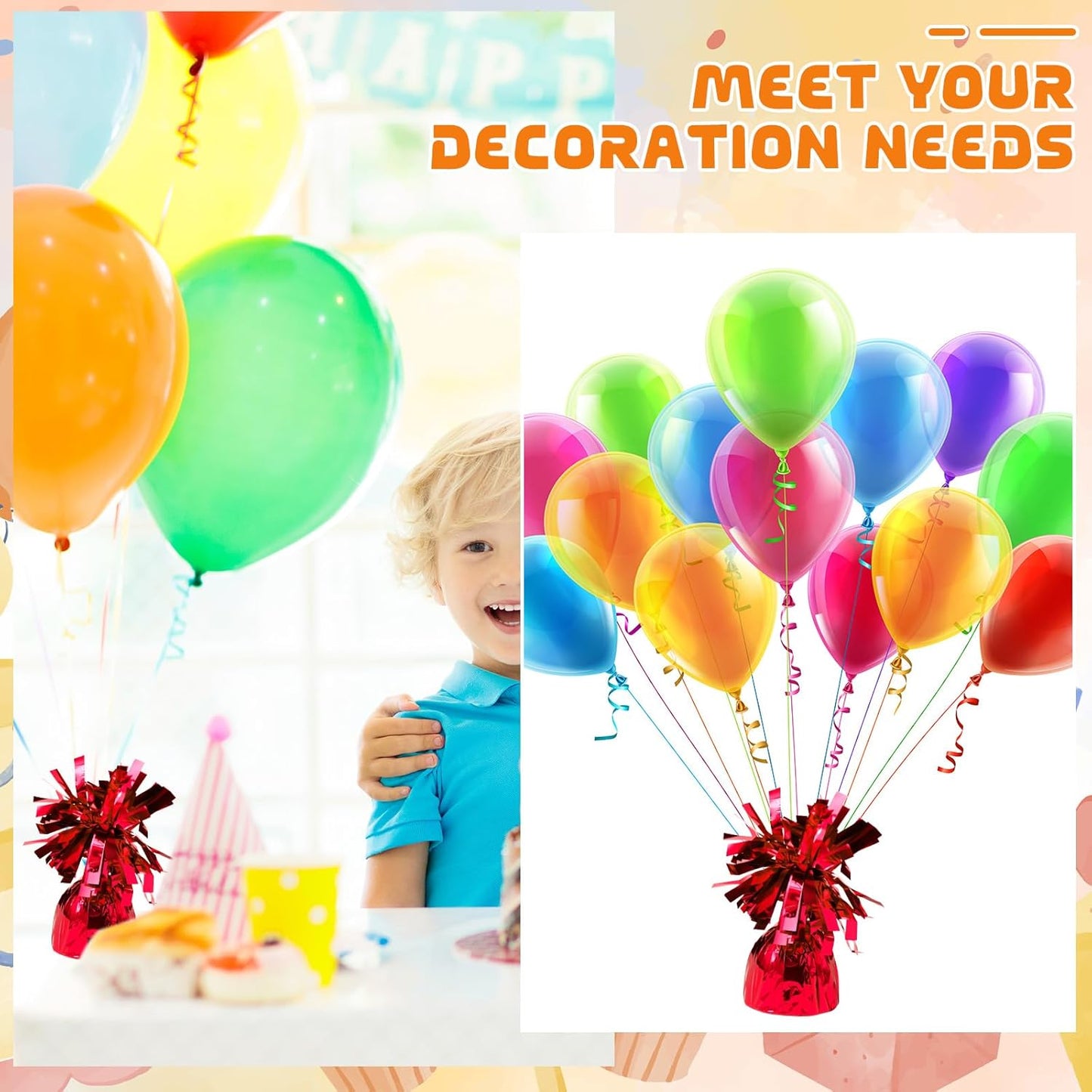 6 Pack Red Balloon Weights Metallic Holder Anchors Balloon Holder Weights for for Birthday 2025 Graduation Party Christmas Wedding Celebration Decoration (Red)