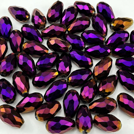 150pcs 4x6mm Teardrop Crystal Glass Beads for Jewelry Making, Faceted Vertical Hole Teardrop Glass Spacer Beads for Wind Chimes Bracelet Earring Necklace DIY Craft(Purple Light)