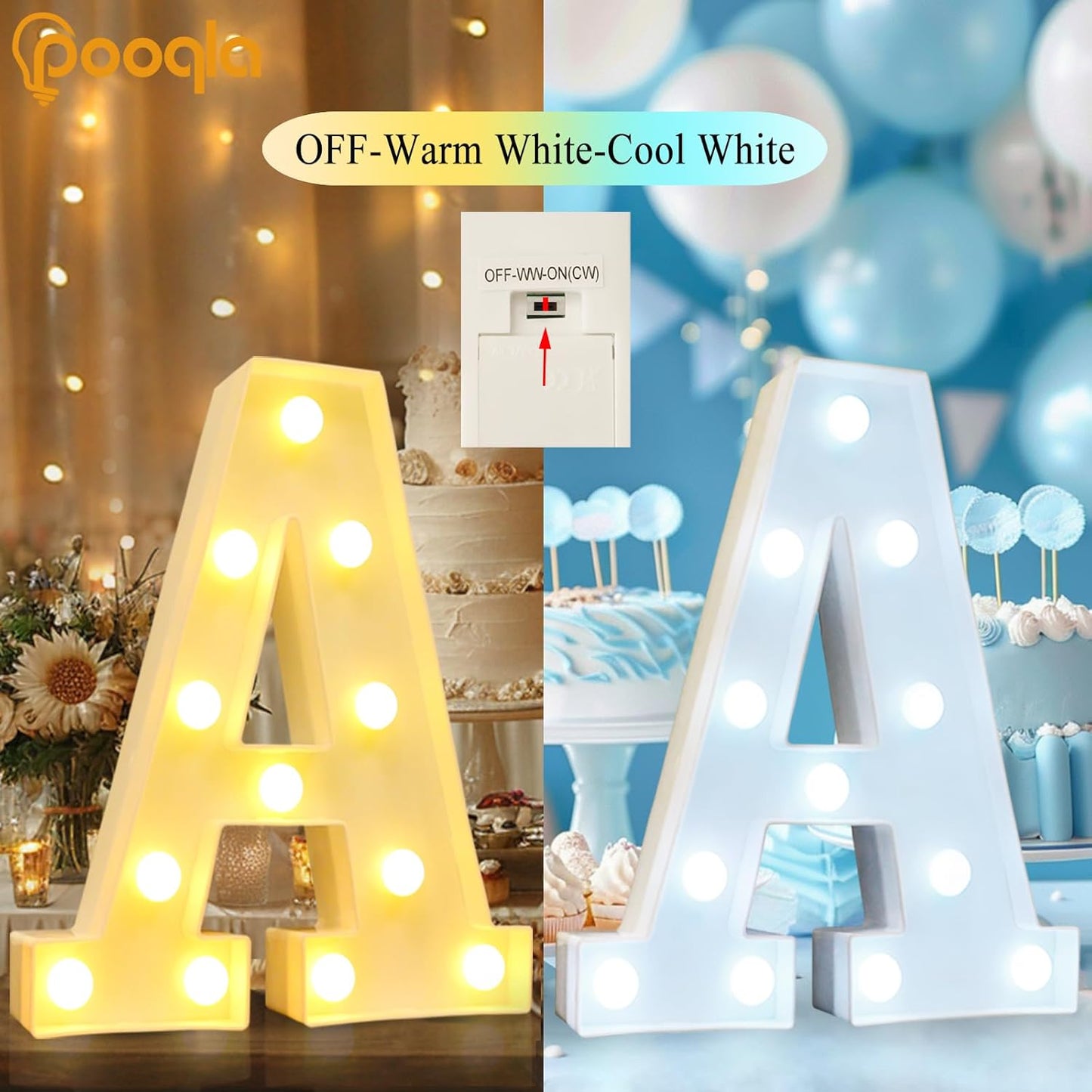 Pooqla LED Marquee Letter Lights, Warm White and Cool White Decorative Lighted Letters, Light Up Alphabet Letters for Boys Girls, Party, Wedding, Bar, Night Light, Birthday Decoration, Letter R
