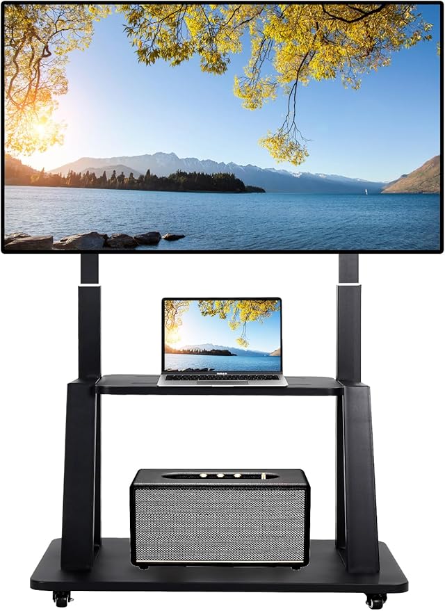 Mobile TV Stand on Wheels for 42-86 Inch Flat/Curved LED/LCD/OLED Rolling TV by Maiproo