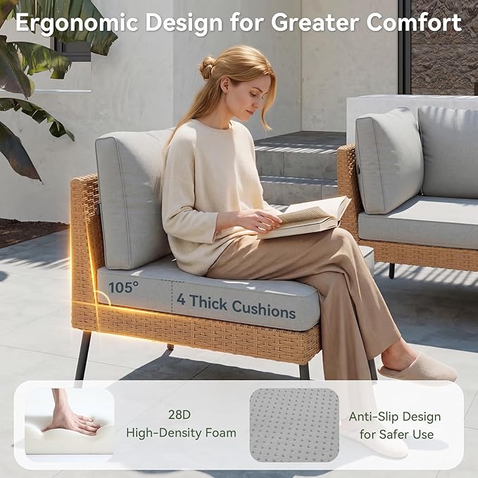 Aoxun 6 Piece Patio Furniture Set, 6 Seats Outdoor Sectional Sofas - Image 3