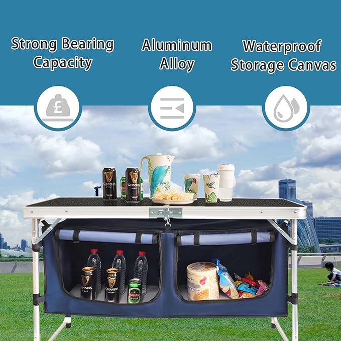 CampLand Outdoor Folding Table Aluminum Lightweight Height Adjustable - Image 3