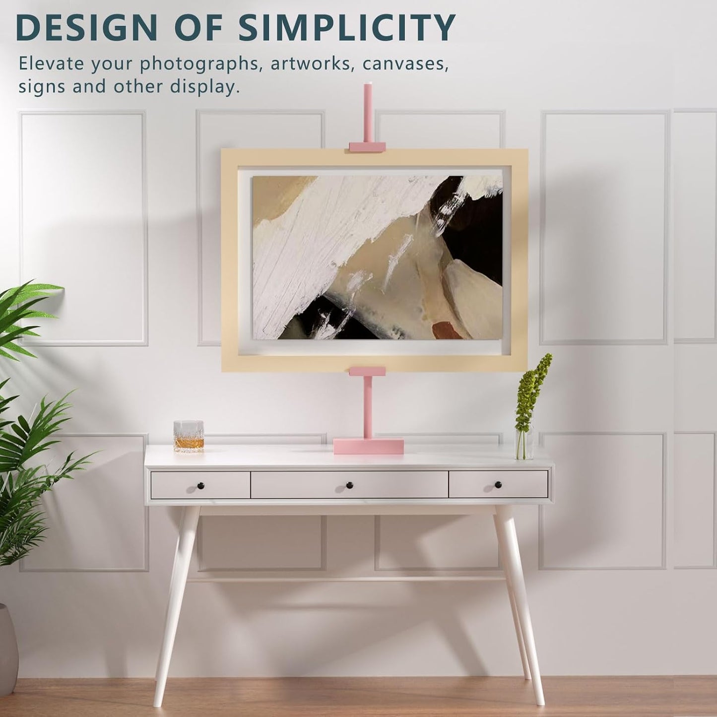 Tabletop Picture Frame Stand, Adjustable for Frames Up to 29" H, Frame Holder Stand Table Easels for Display, Metal Standing Easel Display Stand for Picture Frames, Artwork, Canvas (Pink)