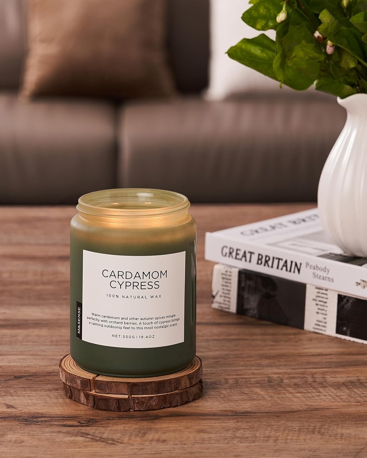 M&SENSE Spice Cardamom Cypress Large Soy Candles for Home Scented 2 Wick Large Soy Natural Candles 19.4oz 110 Hours Long Lasting Slow Burning, Christmas Holiday Woody Scented Winter Gifts