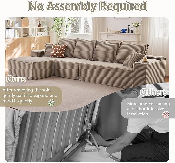 140" Sectional Cloud Couch for Living Room, Modular Floor Deep-Seat Sofa - Image 3