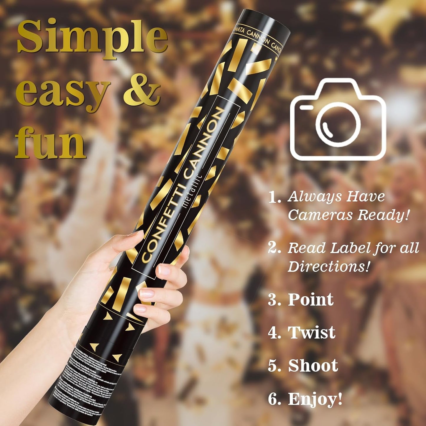 Yellow Confetti Poppers, 15 Inch Gold Party Poppers for Birthday, Wedding, Halloween Celebrations - Air Powered Confetti Gun