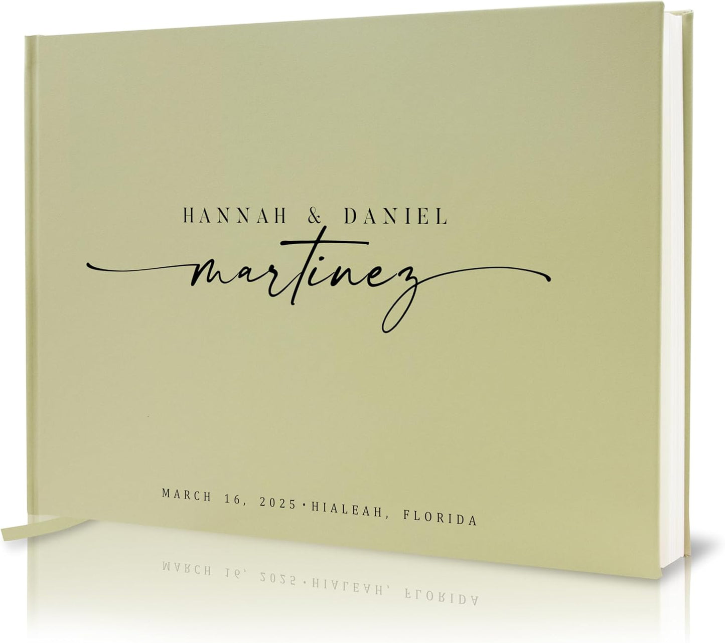Personalized Guest Book - 11.5" x 8.5" Custom Bride & Groom Names with Bookmark and Hard Cover 140 GSM Blank Pages, for Weddings Guest Book, Engagements, Birthdays, Special Events, Sage