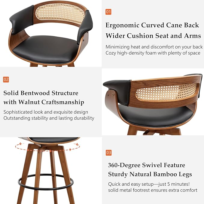 Set of 3 Rattan Swivel Counter Stools - Image 3