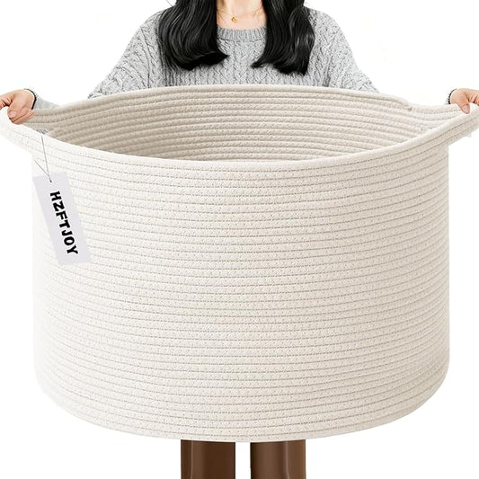115L Extra Large Woven Cotton Rope Blanket Basket by HZFTJOY