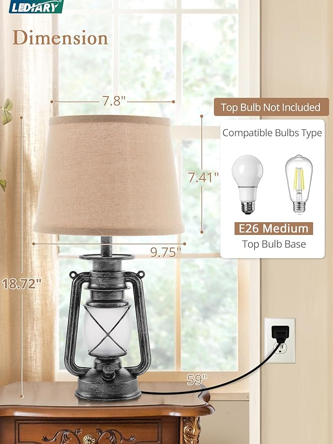 LEDIARY 18.72" Sliver LED Lantern Flickering Flame Table Lamps - Image 5