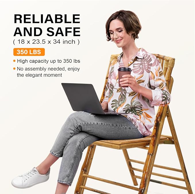 VINGLI Bamboo Folding Chair, Foldable Dining Wood Chairs Comfortable Seat - Image 7