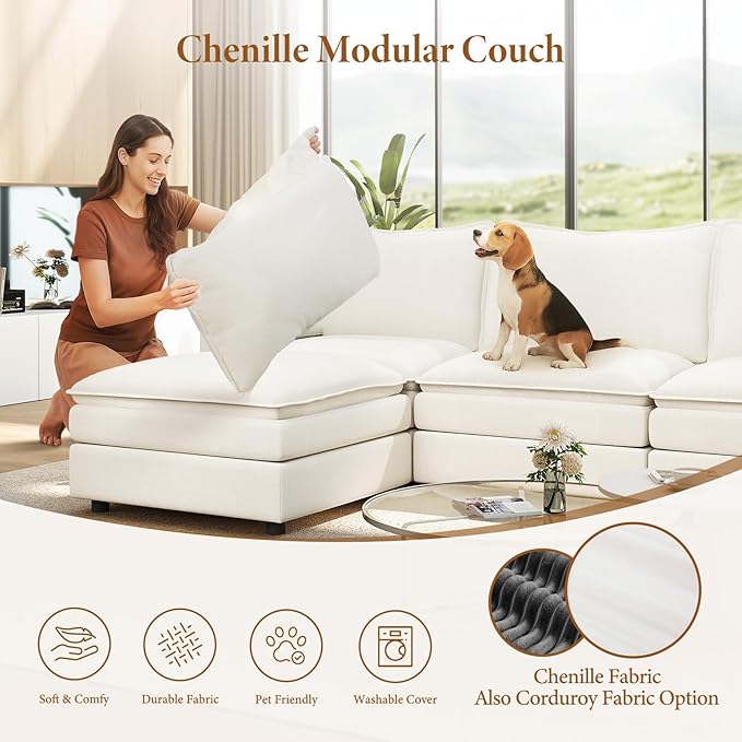 Vesgantti 108" Sectional Sleeper Sofa, 6-Seater Oversized Modular Cloud Couch - Image 6