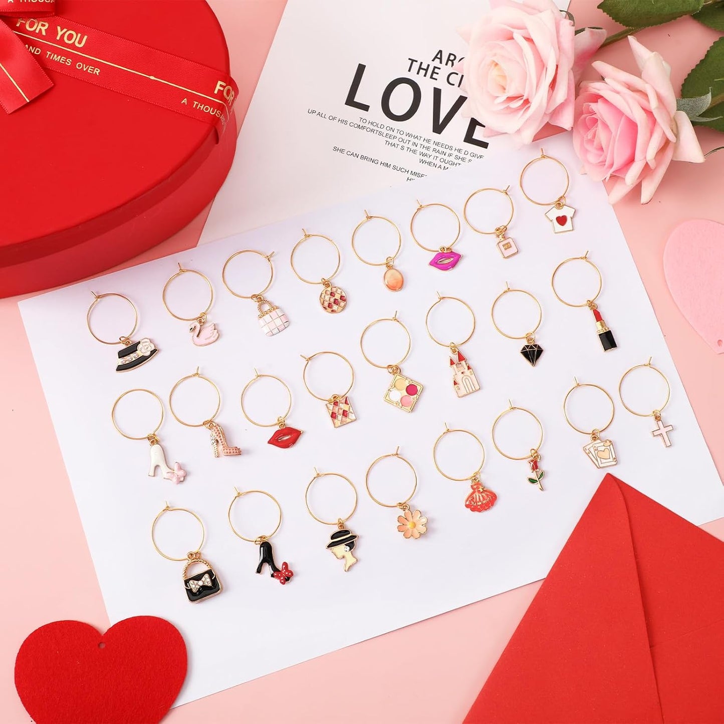 SANNIX 24pcs Wine Glass Charms - Funny Wine Glass Tags for Tasting Parties