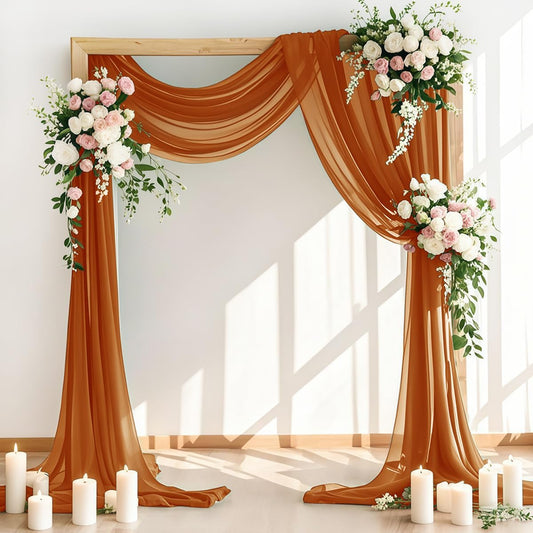 Wedding Arch Draping Fabric 1 Panel 30'' x 18FT Terracotta Sheer Chiffon Arch Drapery for Photo Booth Bridal Shower Baby Shower Church Decor Newborn Photography Christening Outdoor Party