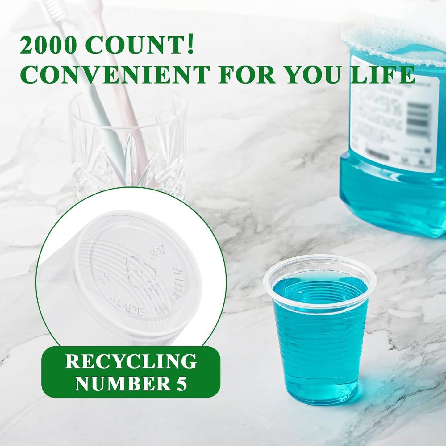 Vplus 2000 Pack 3 OZ Cold Clear Small Plastic Cups, 3 Ounce Disposable Measuring Tasting Sample Mouthwash Dessert Shot Cups for Bathroom, Party, Drinking