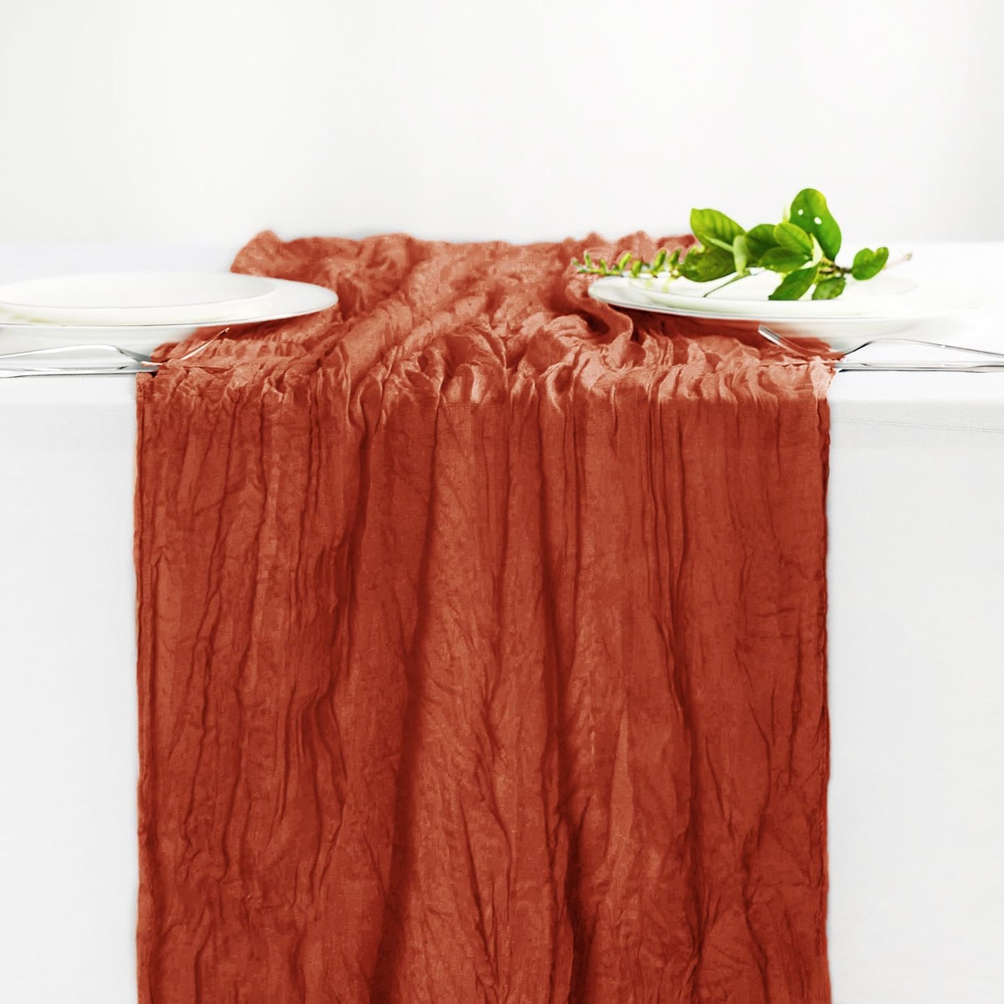 Hahuho Terracotta Cheesecloth Table Runner 10ft, Gauze Boho Rustic Table Runners for Wedding Birthday Party Baby Shower Decorations（1 Pack , 35x120 Inches）