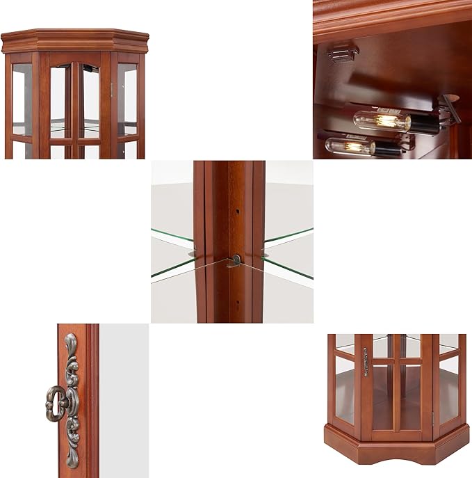 Corner Curio Cabinet with Lighting System, Adjustable Tempered Glass Shelves - Image 5