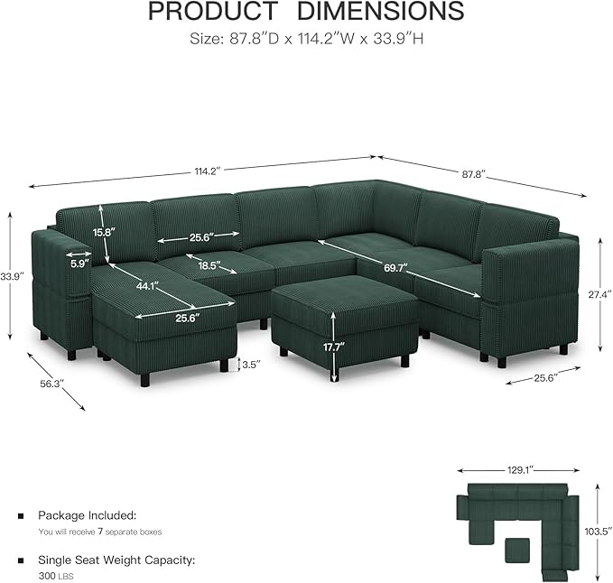 Belffin 114.2" 8 Seats Modular Sectional Sofa U Shaped Couch - Image 2