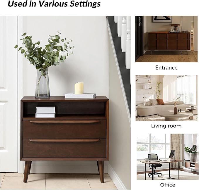 HULALA HOME End Table with Charging Station, Mid-Century Modern 2 Drawer and - Image 6