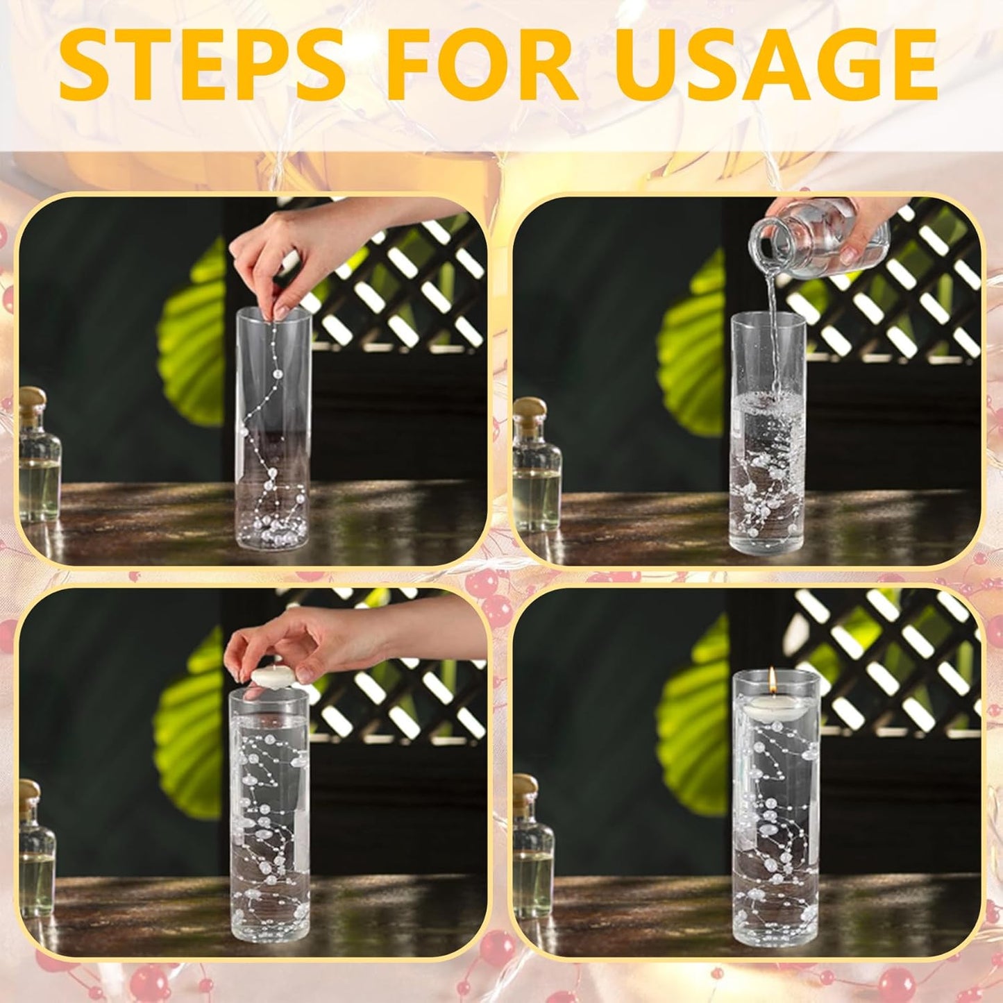 50 PCS Artificial Floating Beads for Centerpieces Vases, Blue 8+3mm String Beads for Wedding Party Faux Pearl String for Decorating, String Pearls for Crafts Vase Filler