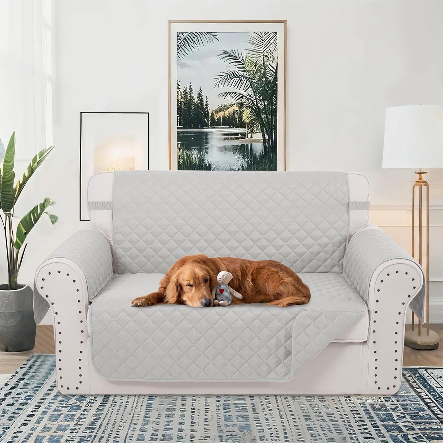 Reversible Loveseat Sofa Covers Couch Cover Furniture Protector(Loveseat Small,Light Grey/Light Grey)