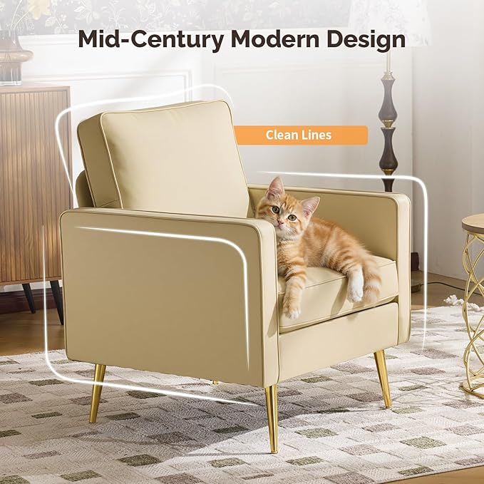 VINGLI Modern PU Leather Accent Chairs Set of 2, Single Sofa Chair - Image 4