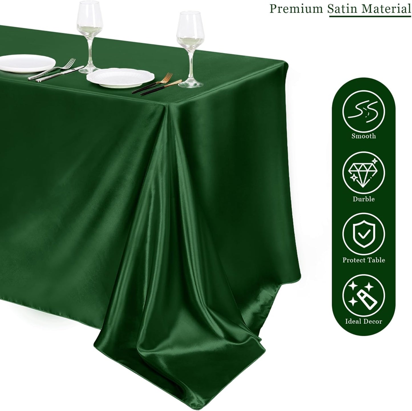 TURSTIN 1 Packs Dark Green Satin Tablecloth 102 x 58 Inch Overlay Satin Table Cover Rectangle Bright Silk Tablecloth Smooth Fabric Table Decoration for Wedding Banquet Party Events