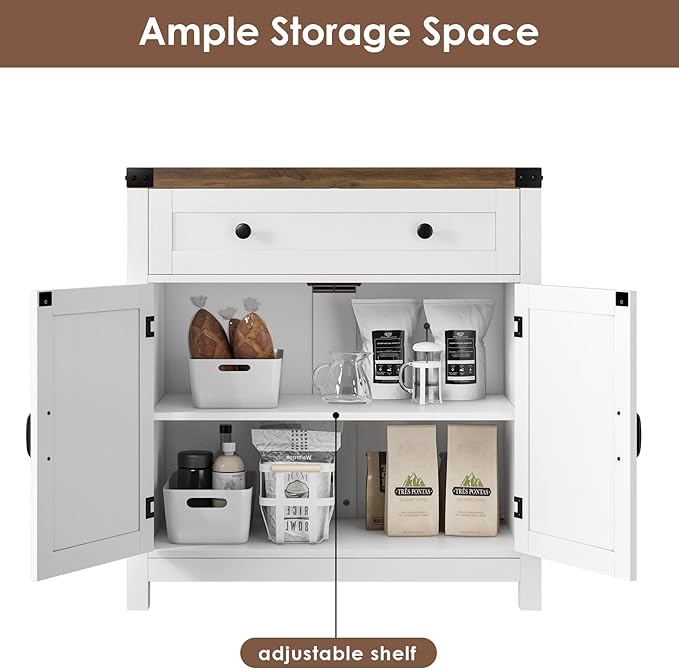HOSTACK Coffee Bar Cabinet, Kitchen Storage Cabinet, Modern Farmhouse Buffet - Image 9