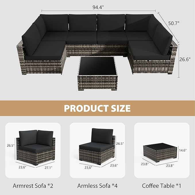 KIGOTY 7-Piece Patio Furniture Set, All-Weather PE Rattan Outdoor Sectional Sofa - Image 3
