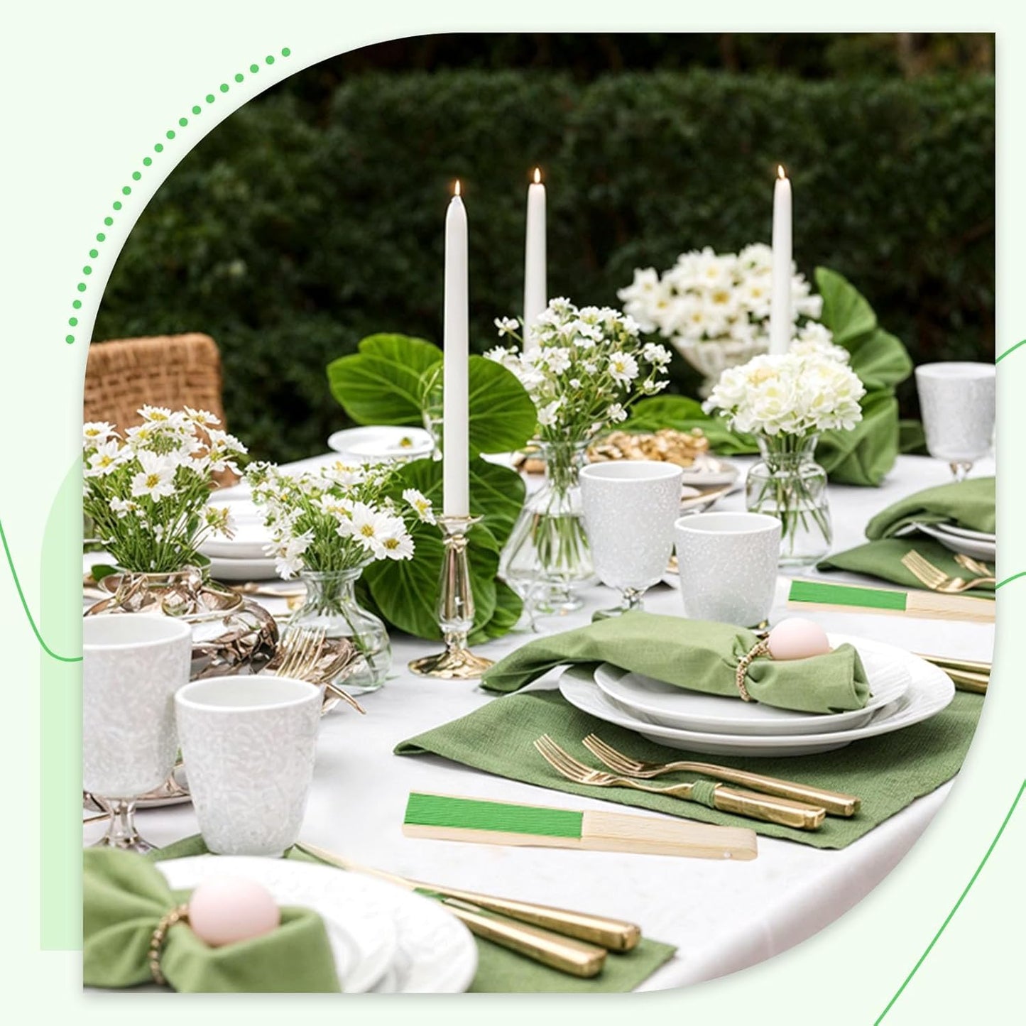 JOHOUSE 12PCS Foldable Hand Fan, 8.3 Inch Green Paper Fans for Woodland Baby Shower Decorations, Wedding, Outdoor Party Favors, Bridal Shower DIY Crafts Photography Prop