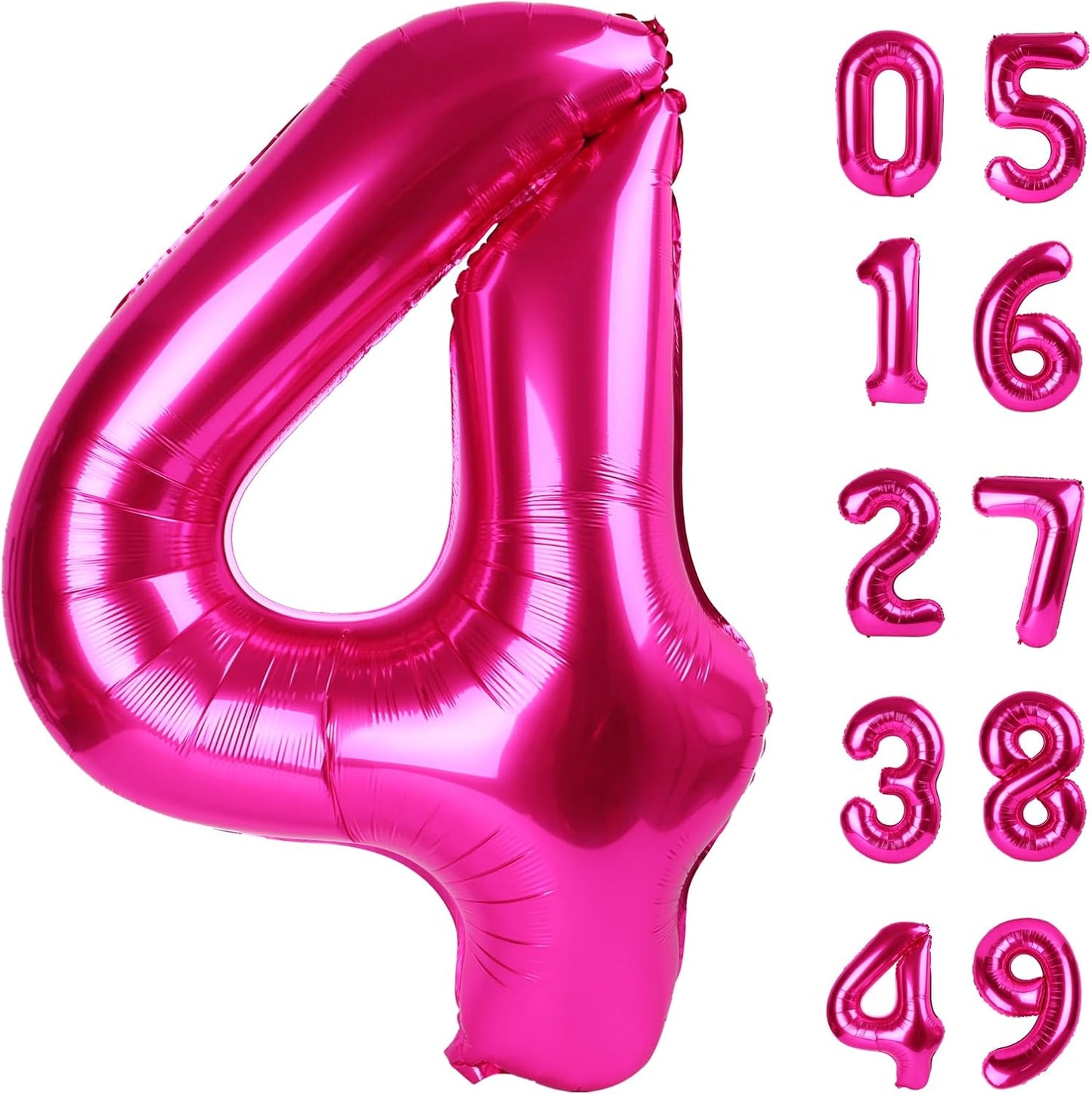 40 Inch Hot Pink Large Number 4 Birthday Balloon, Giant Number Four 14 24 34 40 44 Balloons, Foil Mylar Big Balloons for Anniversary Graduation Supplies Decorations