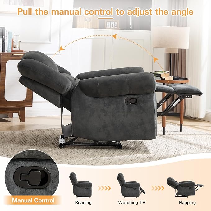 CANMOV Manual Recliner Chair, Classic and Traditional Fabric Recliner Chair - Image 4
