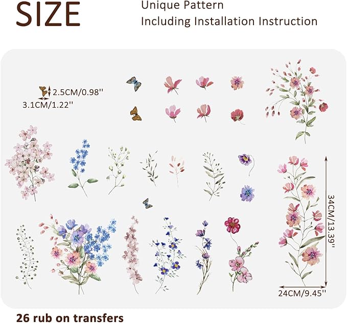 Vintage Floral Rub on Transfer for Furniture Large Flower UV DTF Transfer - Image 2