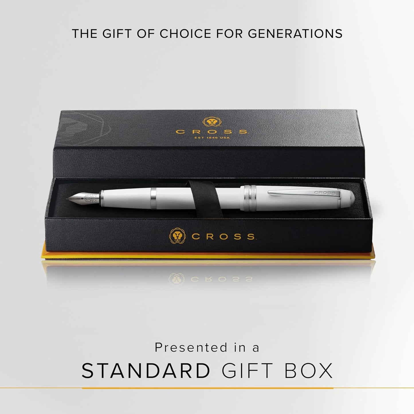 Cross Bailey Light Refillable Fountain Presented in a Everyday Gift Box - Medium Point, Black Ink, Polished White