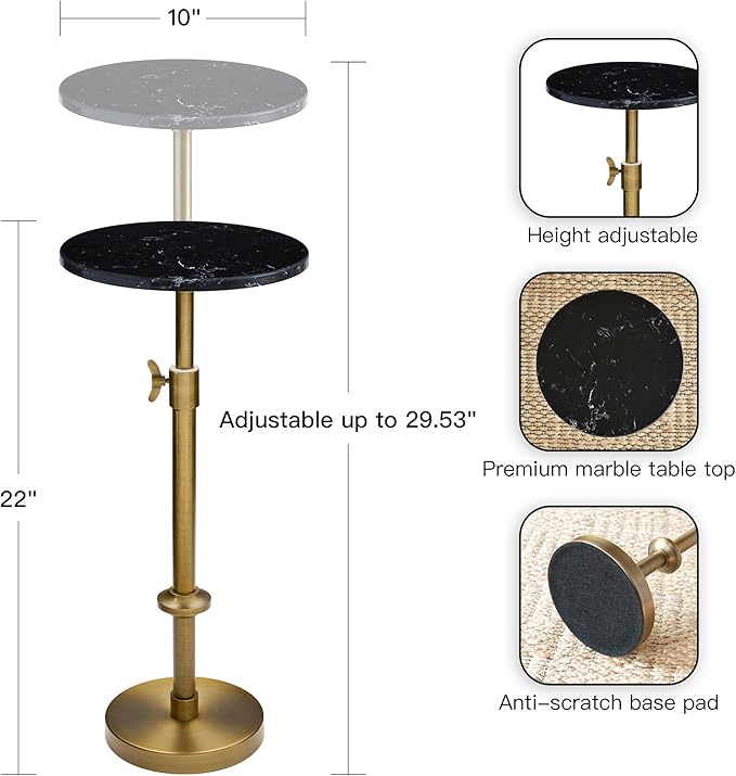 Adjustable-Height Marble Drink Table - Image 3