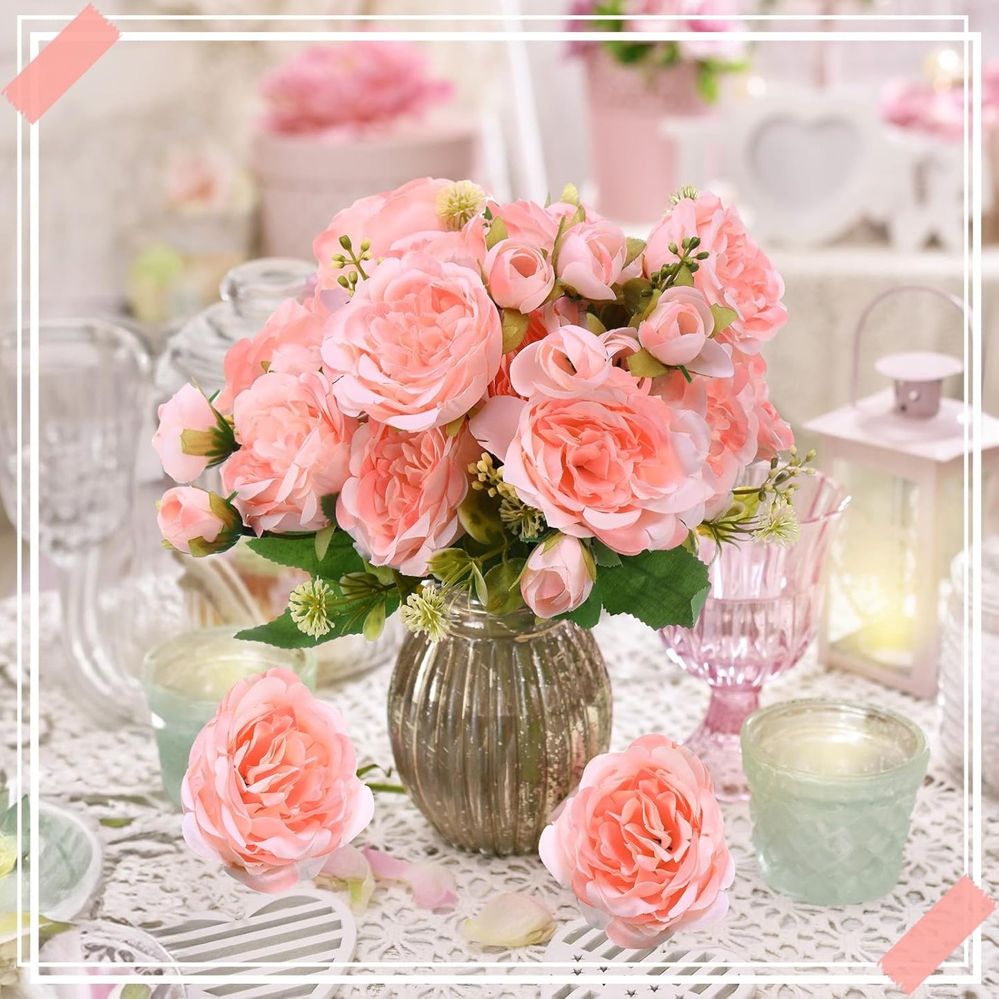 8 Bundles Artificial Peonies Flowers Boho Faux Flowers Arrangements Artificial Centerpiece Spring Bouquet Floral Wedding Decoration for Vase(Light Pink)
