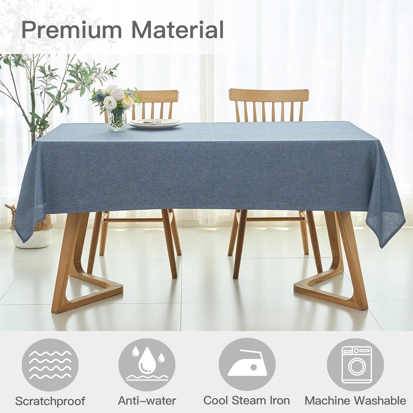 maxmill Square Linen Tablecloth Water Resistance Antiwrinkle Spillproof Stain Proof Fabric Table Cloth, Decorative Fabric Table Cover for Banquet Party Event Holiday Dinner, 70 x 70 Inch, Demin Blue