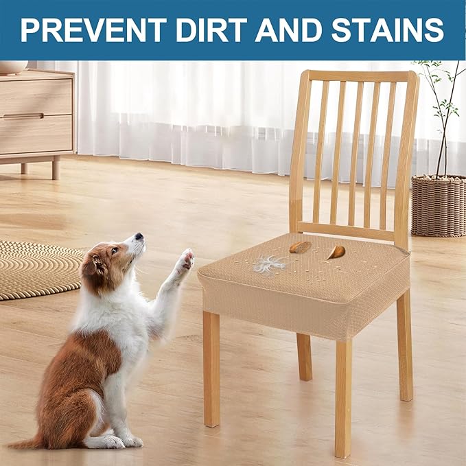 Smiry Waterproof Seat Covers for Dining Room Chairs Set of 2, Stretch Jacquard - Image 6