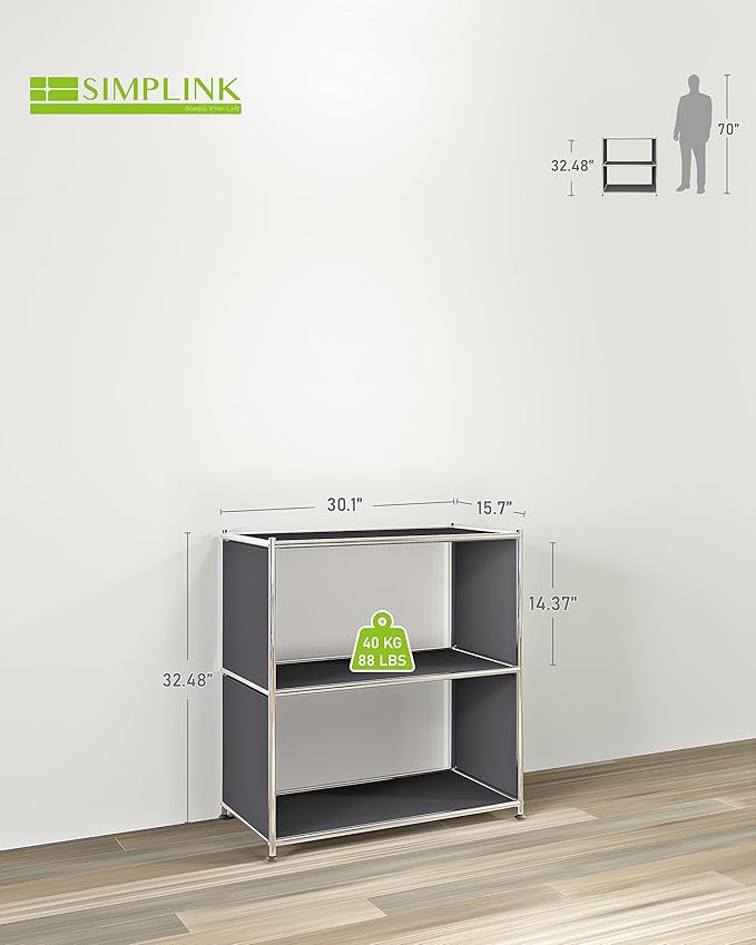 32-Inch 2-Tier Metal Bookcase, Open Shelf Storage Organizer - Image 3