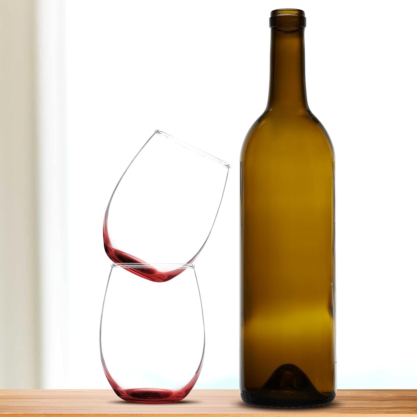 DISCOUNT PROMOS Stemless Wine Glass 9 oz. Set of 10, Bulk Pack - Great for Wedding Favors, Bachelorette Party and More - Red Bottom Color