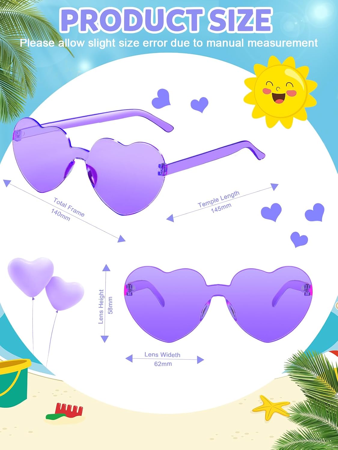 12 Pairs Heart Shaped Sunglasses for Women Colorful Glasses Fun Trendy Transparent Heart Sunglasses Party Favor (Purple)