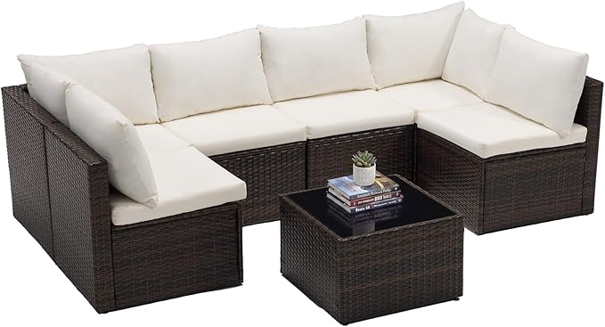 Sweetcrispy 7-Piece Outdoor Patio Sectional Sofa, Modular PE Wicker Outdoor - Image 8