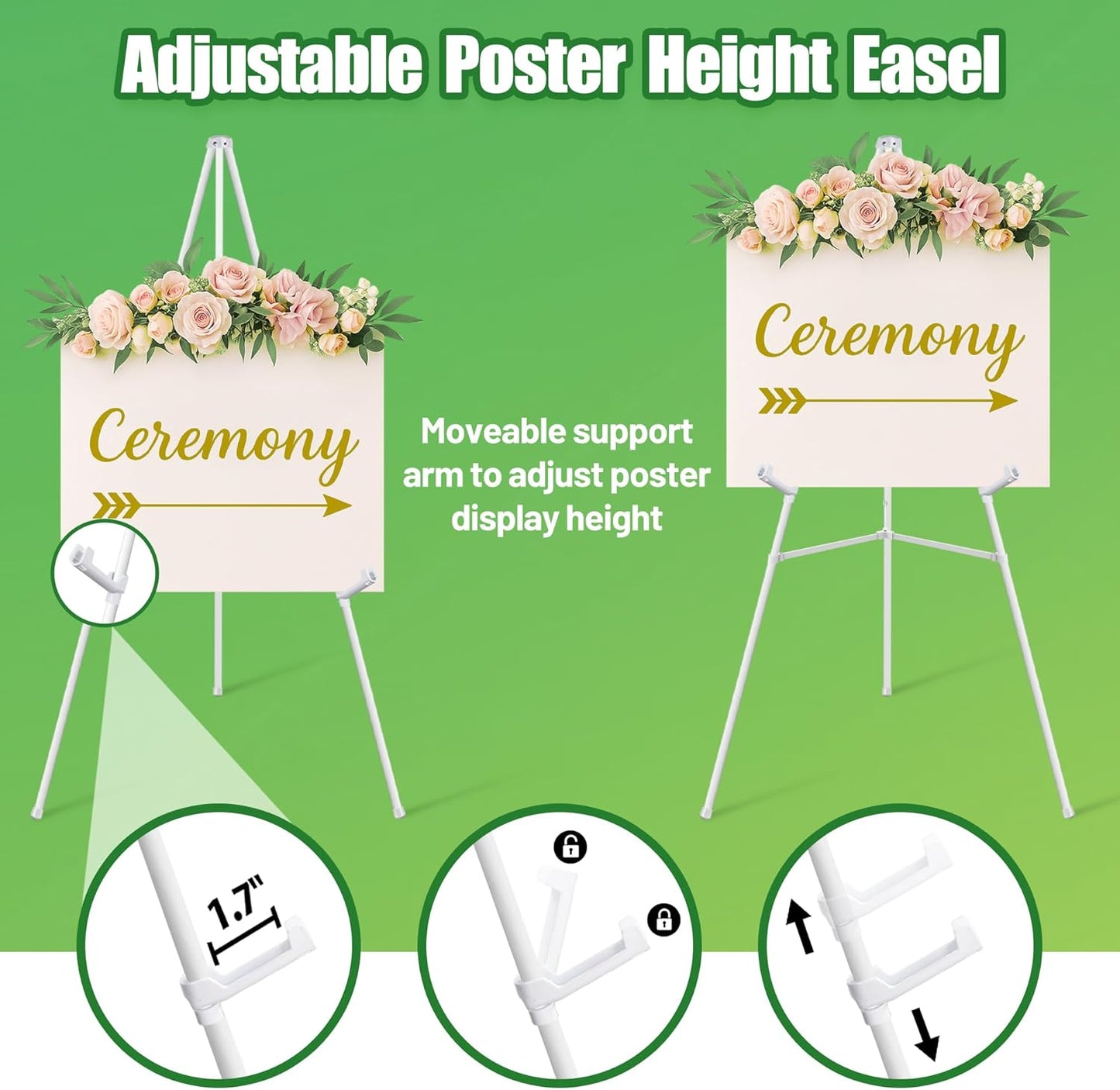 White Easel Stand for Sign & Poster - 63" Adjustable Display Easel for Wedding Sign Stand, Welcome Sign, Canvas, Painting - Lightweight Folding Art Easel with Carry Bag, Holds 5 lbs
