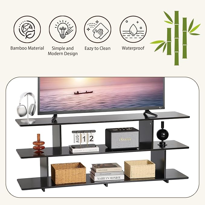 Bamboo TV Stand for TVs up to 65", 3 Tier Accent Entertainment Center - Image 7